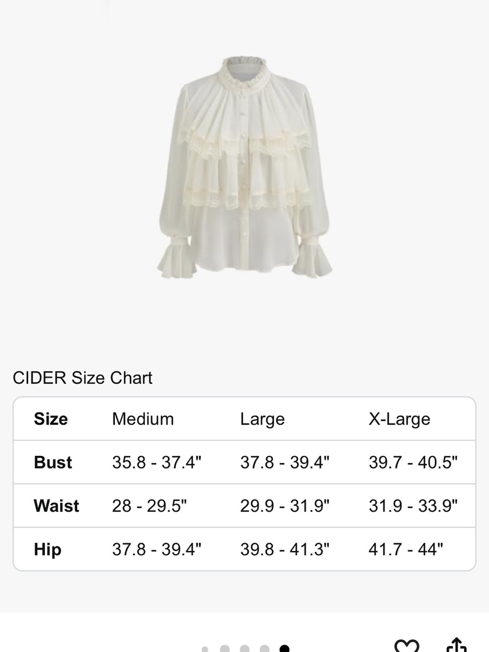 CIDER Chiffon High Neck Soild Lace Faux Pearl Long Sleeve Blouse L - Picture 5 of 12